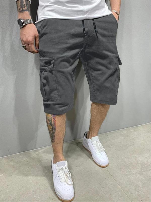 Men's Solid Patched Pocket Drawstring Waist Cargo Shorts, Casual Streetwear Bermuda Shorts, Shorts for Men, Summer Outfits 2024, Woven Bottoms for Summer