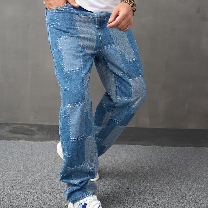 Cargo  Loose Multiple pockets Straight Male Denim Trousers Stylish Distressed Carpenter Denim Pants Menswear Underwear men jeans Human Beige Checked Plaid