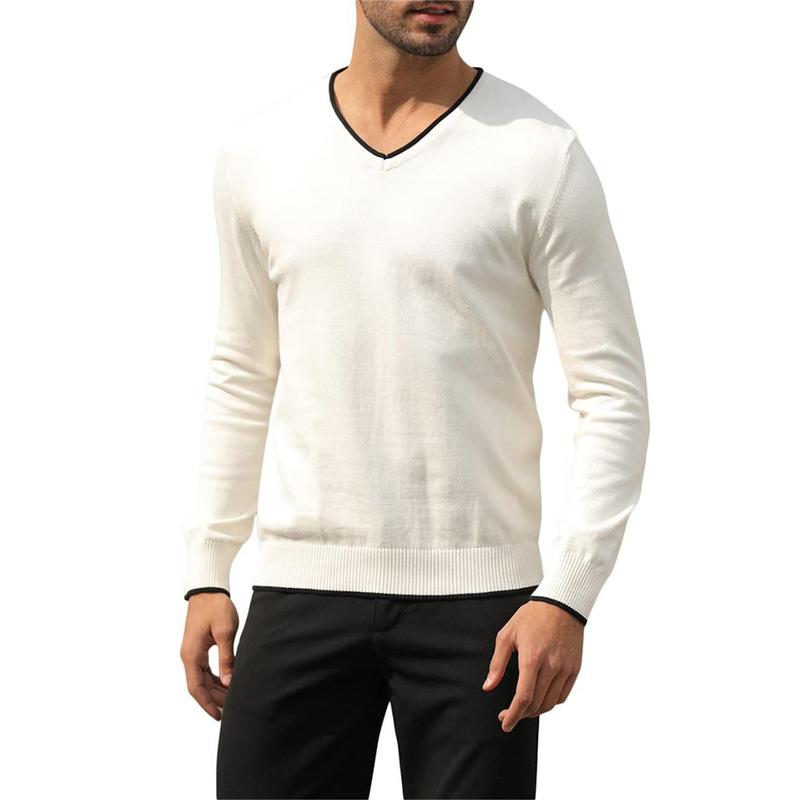 Men's Cotton V Neck Sweater Knitted Jumper Sweater Long Sleeve Pullover Top TX6012