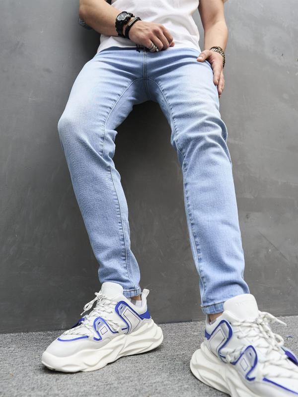 Men's Regular Fit Plain Pocket Vintage Denim Pants, Casual Comfy Jeans for Daily Wear, Woven Bottoms for All Seasons