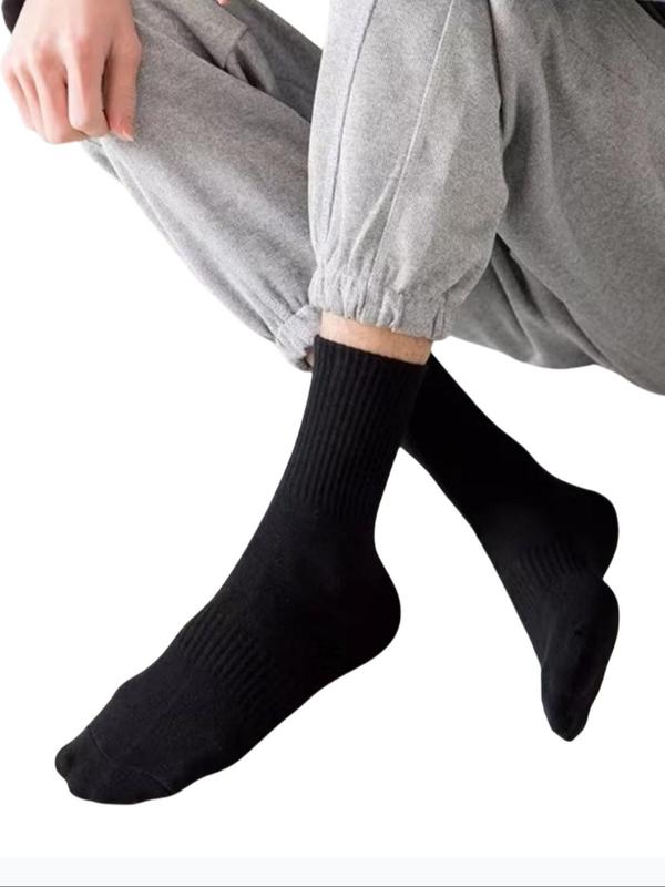 Men's Solid Mid-calf Socks, Casual Comfortable Breathable Socks for Daily Wear, Men's Socks for All Seasons