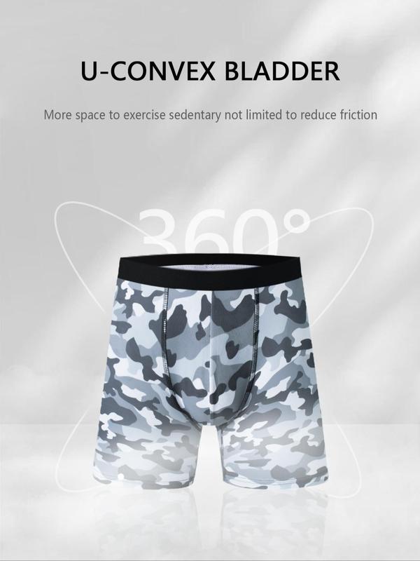 Men's Camo Print Contrast Binding Boxer Brief, Breathable Comfortable Underwear for Daily Wear, Casual Men's Underwear for Summer