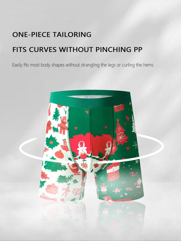 Men's Christmas Print Boxer Brief, Casual Comfy Breathable Underwear for Daily Wear, Men's Underwear for All Seasons