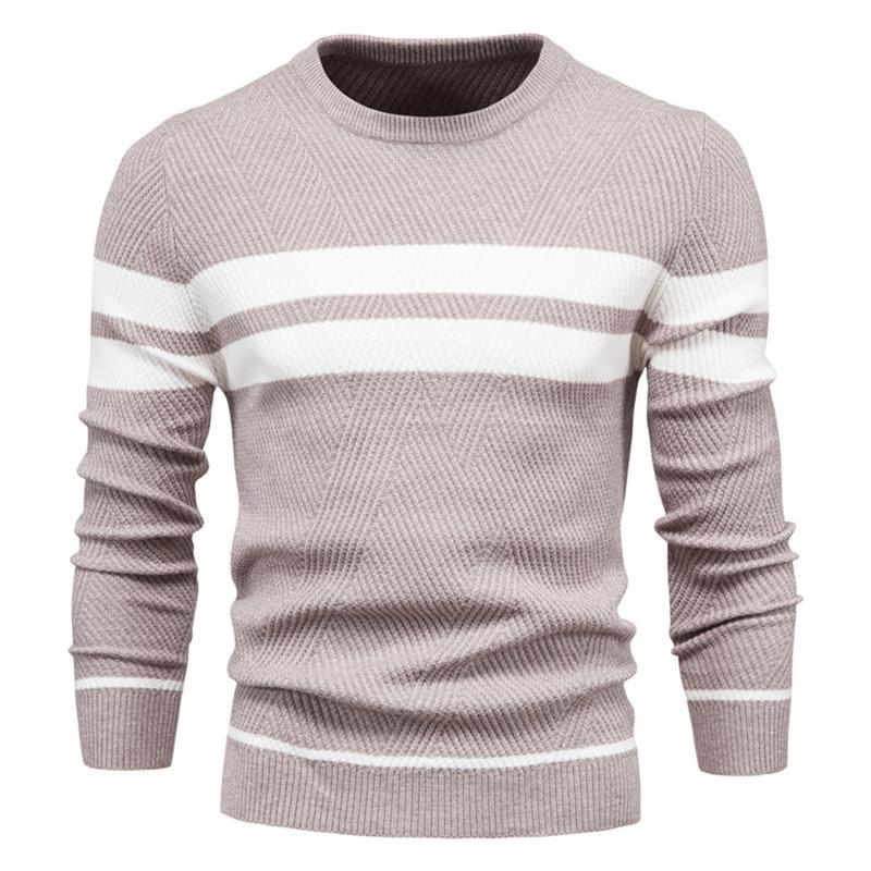 Men's Crewneck Sweater Color Block Striped Pullover Soft Thermal Knitted Sweater Long Sleeve Casual Pullover