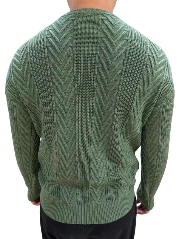 Men's Solid Drop Shoulder Sweater, Regular Fit Casual Long Sleeve Round Neck Jumper for Fall & Winter, Fashion Men's Knitwear for Daily Wear