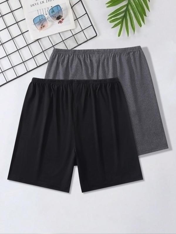 Men's Solid Color Elastic Waist Pajama Shorts, Casual Comfy Loose Fit Sleep Shorts for All Seasons, Men's Sleepwear & Loungewear for Daily Wear