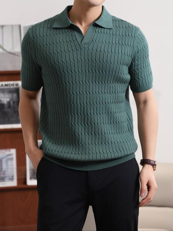 Men's Regular Fit Solid Polo Neck Knit Top, Casual Short Sleeve Knitwear for Summer, Fashion Men's Knit Clothing for Daily Wear