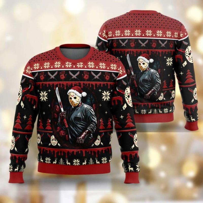 Jason Voorhees Ugly Christmas Sweater, Friday the 13th Holiday Sweater, Camp Crystal Lake Horror Xmas Sweater, Scary Christmas Sweater M