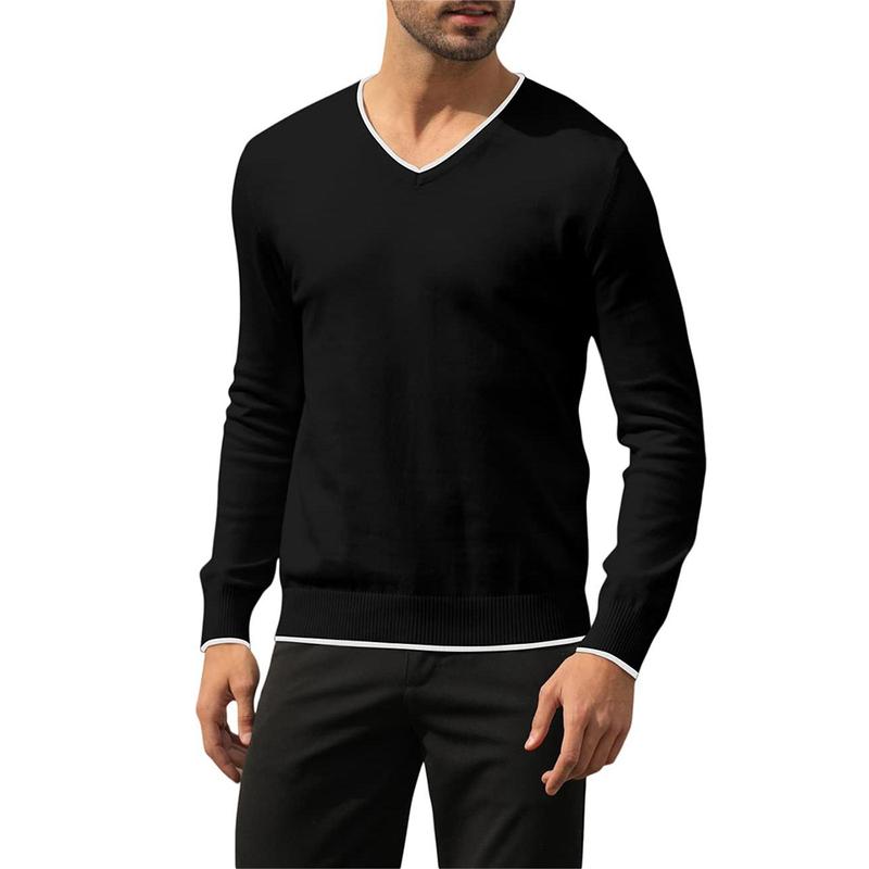 Men's Cotton V Neck Sweater Knitted Jumper Sweater Long Sleeve Pullover Top TX6012