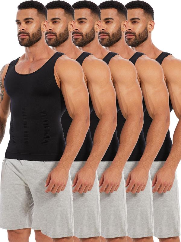 Men's Solid Color Compression Shapewear Tank Top, Breathable Comfortable Tummy Control Shaper, Men's Shapewear for Daily Wear