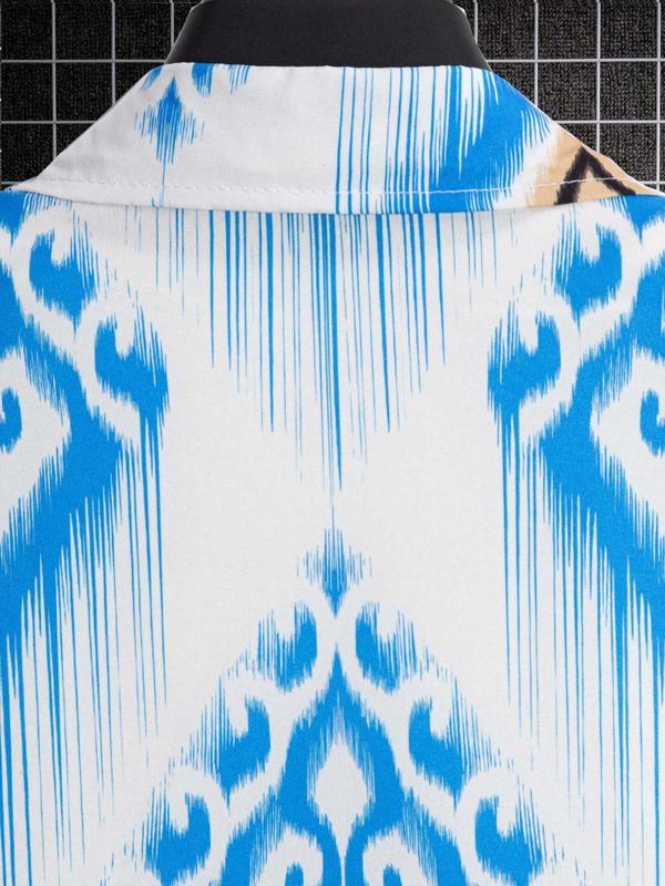 Men's Ethnic Pattern Button Front Shirt, Summer Clothes, Regular Fit Casual Short Sleeve Collar Top for Summer, Men's Top for Beach Vacation