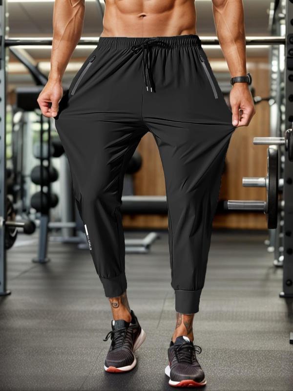 Men's Solid Zipper Pocket Drawstring Waist Jogger Pants, Casual Elastic Waist Trousers for Summer, Breathable Comfortable Men's Bottoms for Gym Workout Training, Trousers for Men