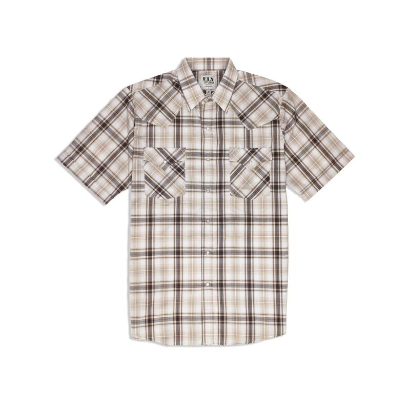 Men's Ely Cattleman Short Sleeve Plaid Western Snap Shirt