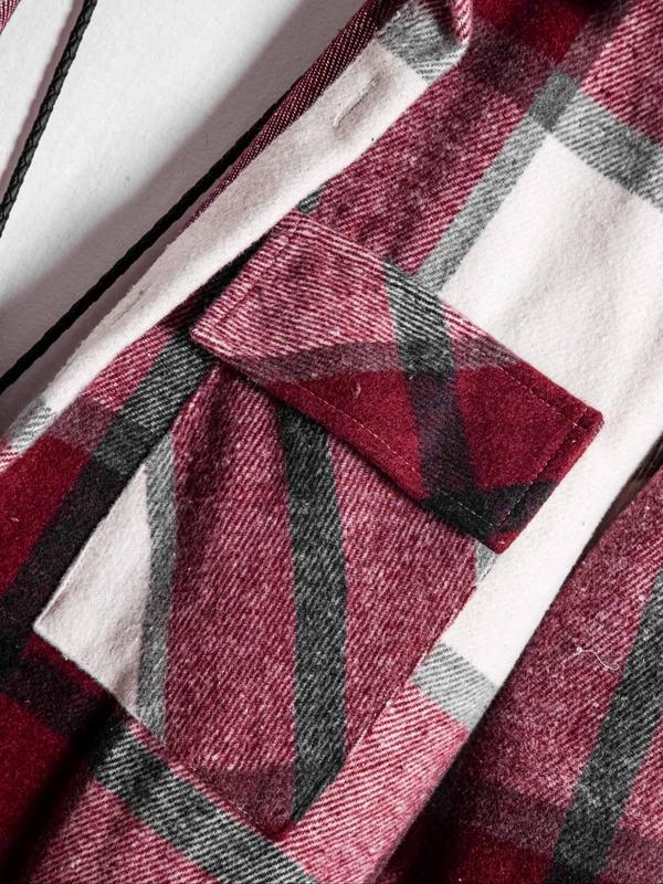 Men's Plaid Print Button Front Shirt Jacket, Regular Fit Casual Long Sleeve Collared Outerwear for Winter, Men's Clothes for Daily Wear