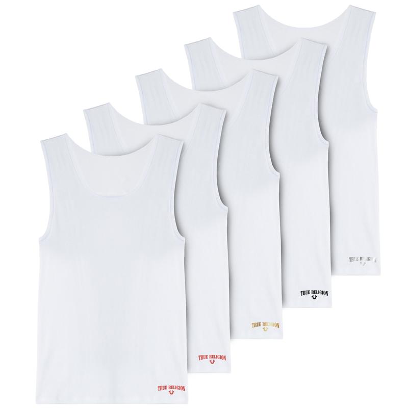 True Religion Lightweight Tank Tops for Men, 5 Pack Classic Ribbed Cotton Mens Undershirts