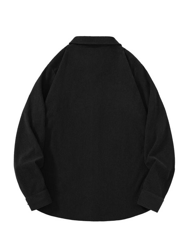 Men's Solid Button Front Pocket Shirt, Loose Casual Drop Shoulder Long Sleeve Collared Shirt for Fall & Winter, Men's Clothes for Daily Wear, Going Out Tops 2000s