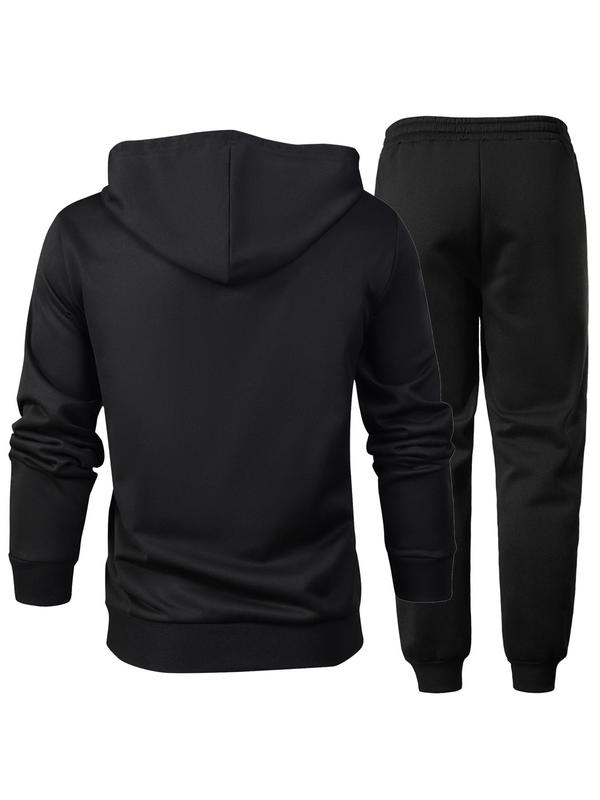 Men's Solid Zip Up Hoodie Top & Drawstring Waist Sweatpants Two-piece Set, Regular Fit Casual Long Sleeve Hooded Top & Pocket Jogger Pants for Spring & Fall, Men's Two-piece Outfits for Daily Wear