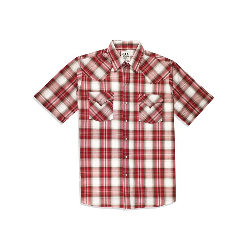 Men's Ely Cattleman Short Sleeve Plaid Western Snap Shirt