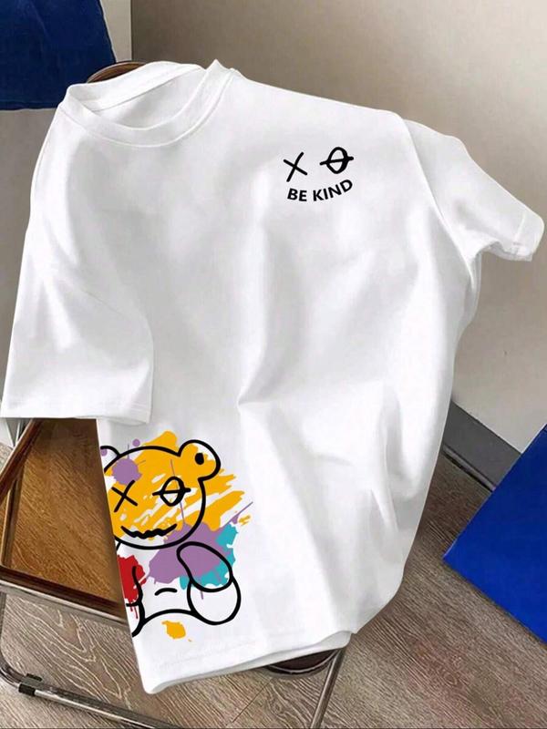 Men's Cartoon Bear Print Round Neck Tee, Regular Fit Casual Short Sleeve Crew Neck T-Shirt for Summer, Fashion Men's Top for Daily Wear