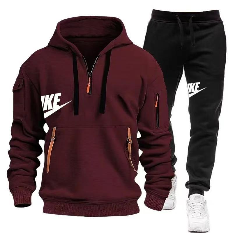 2024 New Spring and Autumn Men's Multi-Pocket Zipper Hoodie + Sweatpants Two-Piece Jogging Casual Fitness Sportswear Set