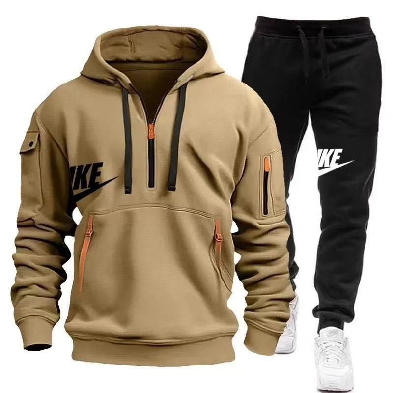 2024 New Spring and Autumn Men's Multi-Pocket Zipper Hoodie + Sweatpants Two-Piece Jogging Casual Fitness Sportswear Set