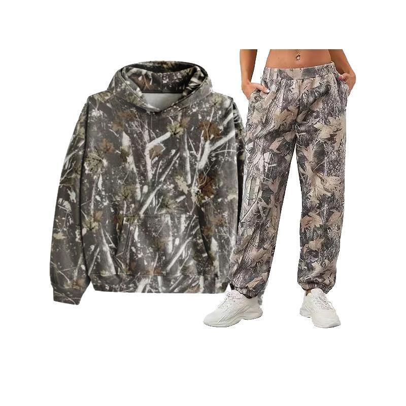 Camouflage printed fleece trousersfor men and women with pocketsoversized baggy sweatpants Casual Cotton Clothing Hoodie Long Sleeve Menswear Basic Fashion Kangaroo Leaf Long Loose Overalls Pullover