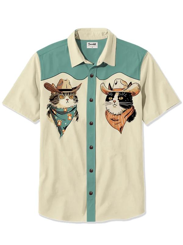 Western Cowcat Hawaiian Shirt Cowboy Style Shirt