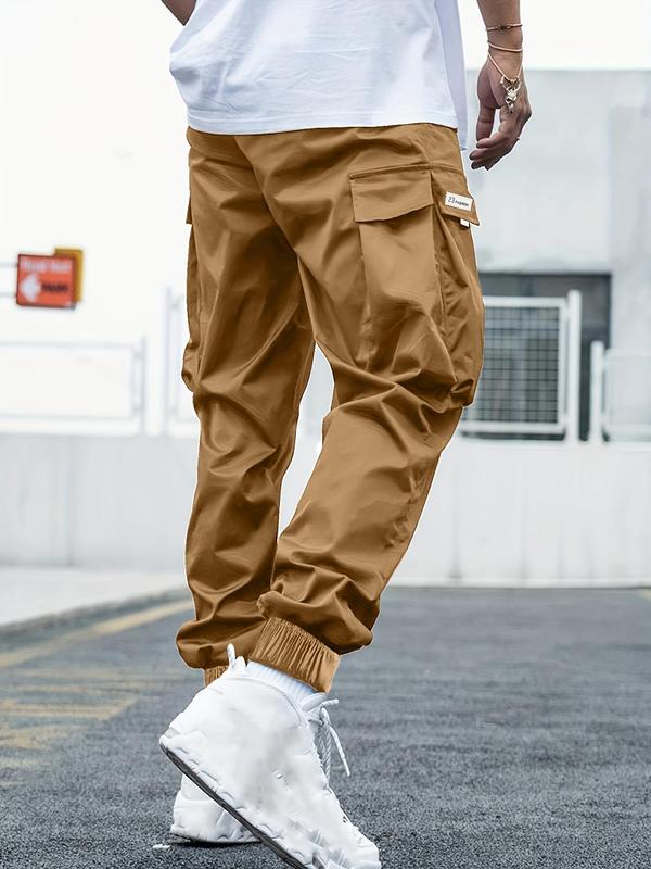 Plus Size Solid Patched Pocket Cargo Pants, Regular Fit Casual Trousers, Pants for Men, Mens Clothing, Summer Outfits 2024, Men's Bottoms for All Seasons