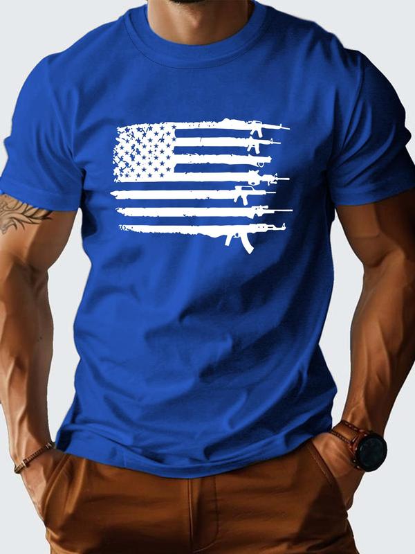 Men's Flag Print Round Neck 4th of July Tee, Summer Outfits 2024, Regular Fit Casual Streetwear Short Sleeve Crew Neck T-Shirt for Summer, Graphic Tees, Fashion Men's Top for Daily Wear