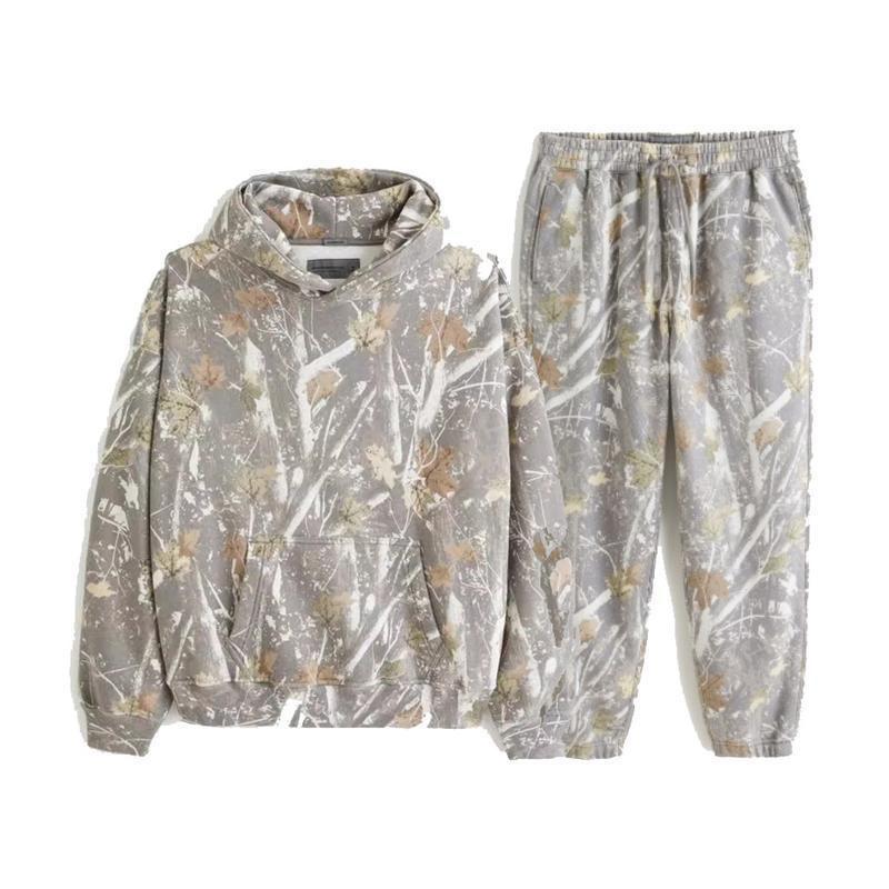 Camouflage printed fleece trousersfor men and women with pocketsoversized baggy sweatpants Casual Cotton Clothing Hoodie Long Sleeve Menswear Basic Fashion Kangaroo Leaf Long Loose Overalls Pullover