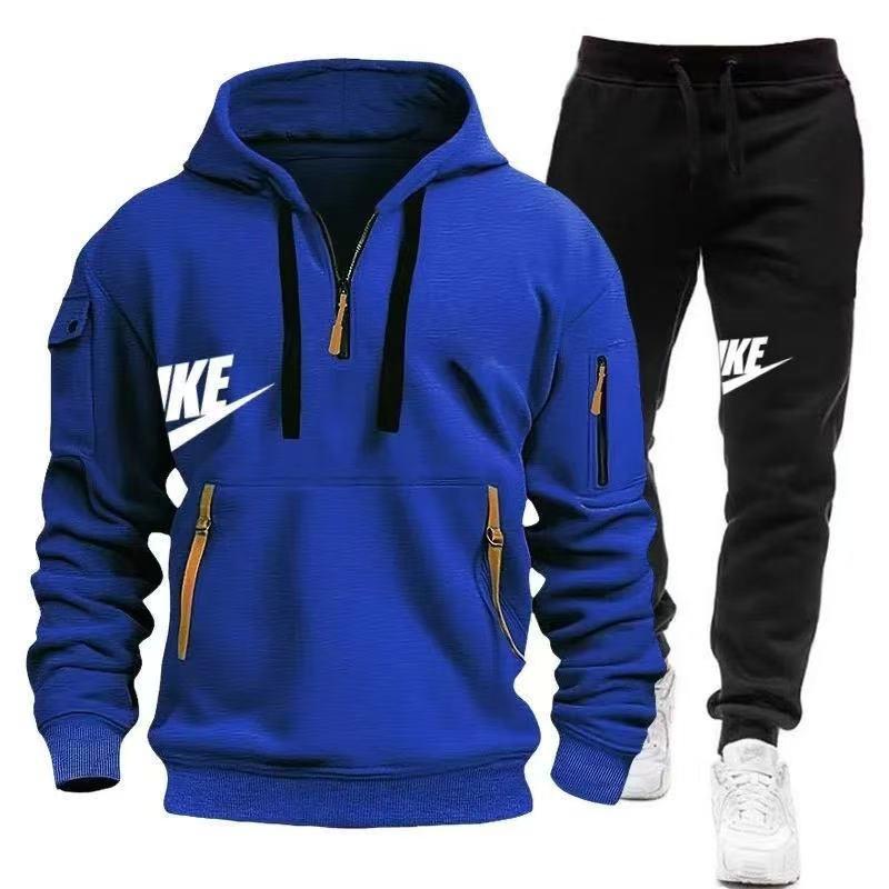 2024 New Spring and Autumn Men's Multi-Pocket Zipper Hoodie + Sweatpants Two-Piece Jogging Casual Fitness Sportswear Set