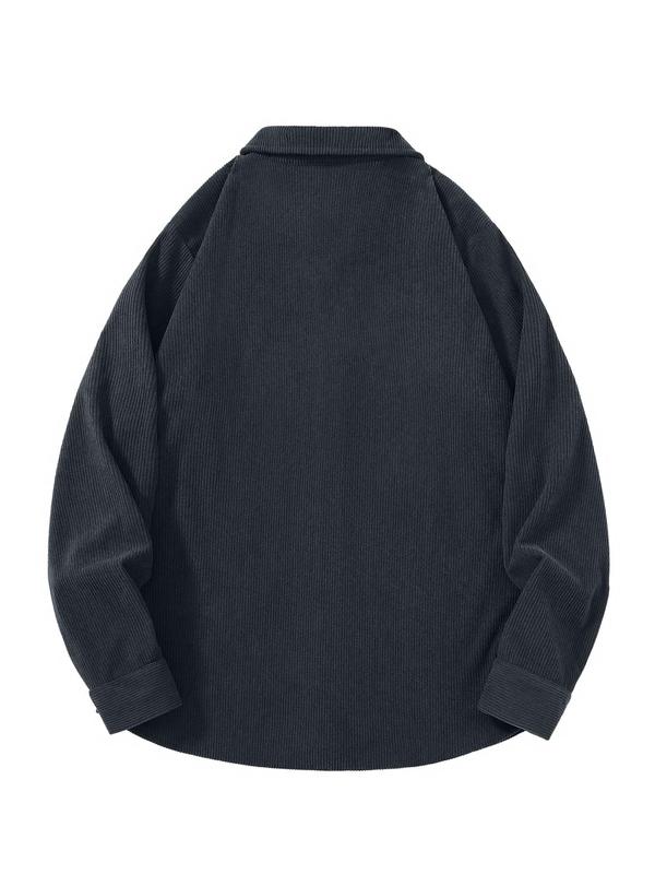 Men's Solid Button Front Pocket Shirt, Loose Casual Drop Shoulder Long Sleeve Collared Shirt for Fall & Winter, Men's Clothes for Daily Wear, Going Out Tops 2000s