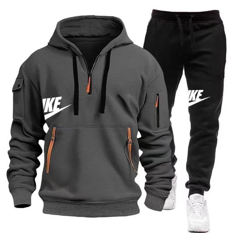 2024 New Spring and Autumn Men's Multi-Pocket Zipper Hoodie + Sweatpants Two-Piece Jogging Casual Fitness Sportswear Set