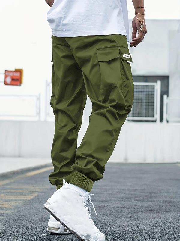 Plus Size Solid Patched Pocket Cargo Pants, Regular Fit Casual Trousers, Pants for Men, Mens Clothing, Summer Outfits 2024, Men's Bottoms for All Seasons