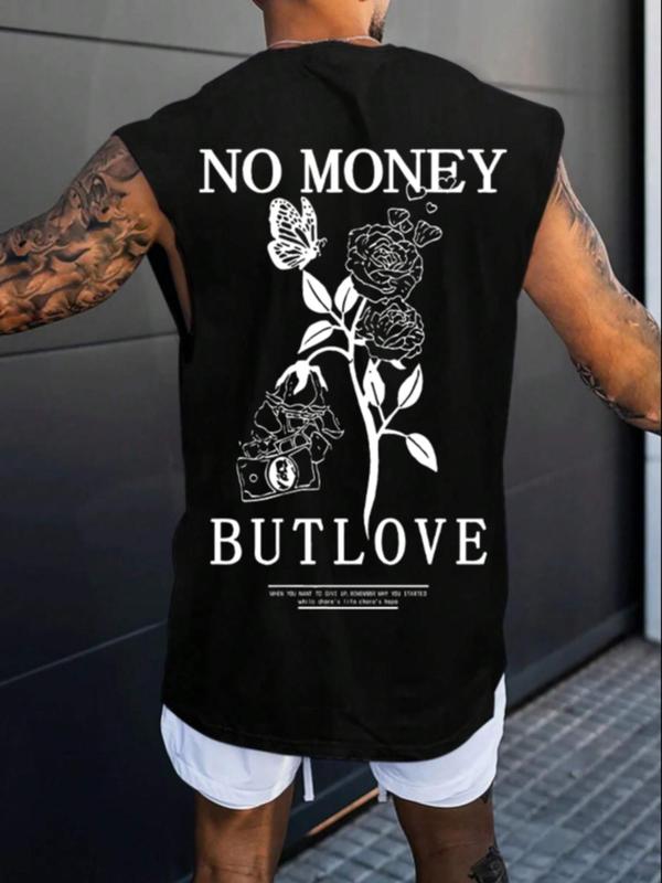 Men's Floral & Letter Print Round Neck Tank Top, Regular Fit Casual Sleeveless Top, Tank Tops for Men, Summer Wear 2024, Men's Sleepwear for Daily Wear