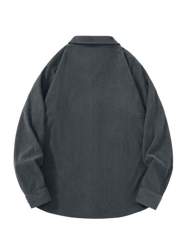 Men's Solid Button Front Pocket Shirt, Loose Casual Drop Shoulder Long Sleeve Collared Shirt for Fall & Winter, Men's Clothes for Daily Wear, Going Out Tops 2000s