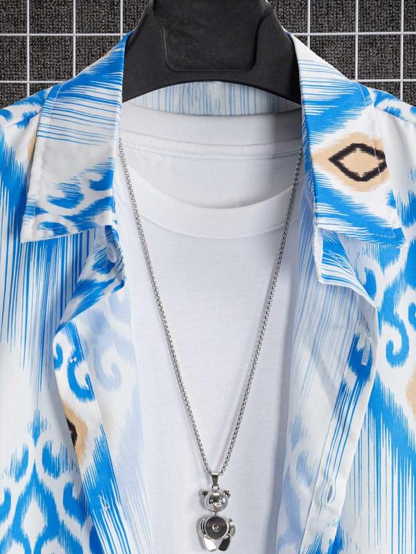 Men's Ethnic Pattern Button Front Shirt, Summer Clothes, Regular Fit Casual Short Sleeve Collar Top for Summer, Men's Top for Beach Vacation