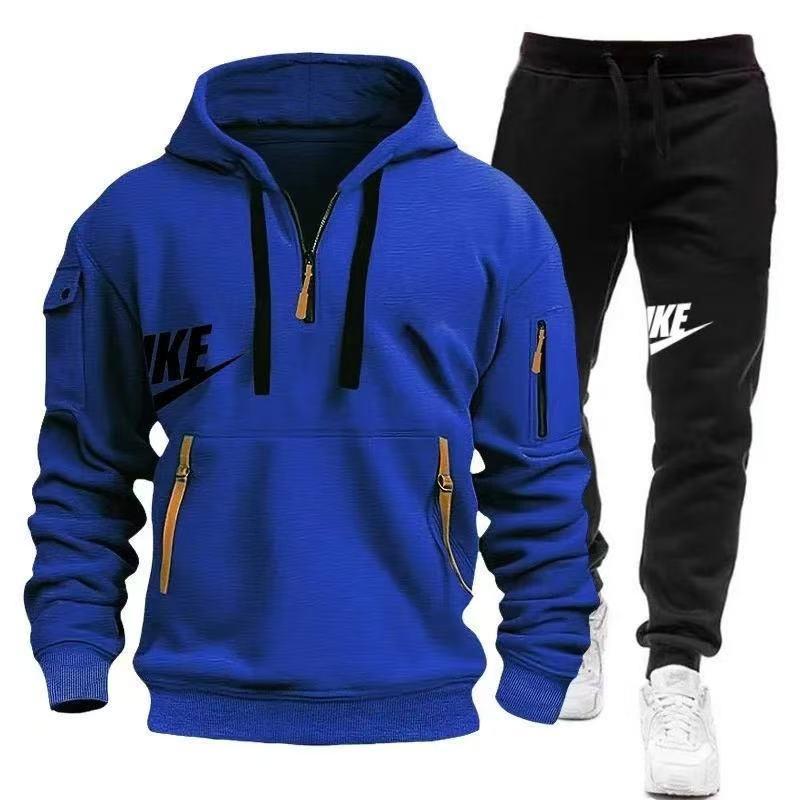 2024 New Spring and Autumn Men's Multi-Pocket Zipper Hoodie + Sweatpants Two-Piece Jogging Casual Fitness Sportswear Set