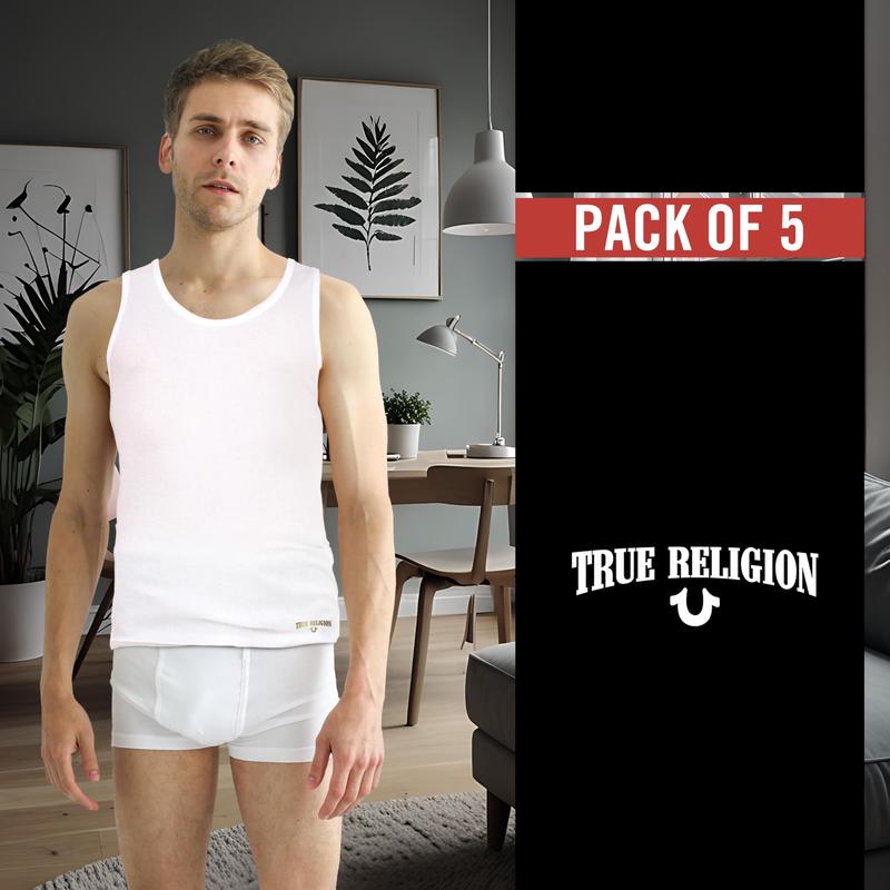 True Religion Lightweight Tank Tops for Men, 5 Pack Classic Ribbed Cotton Mens Undershirts