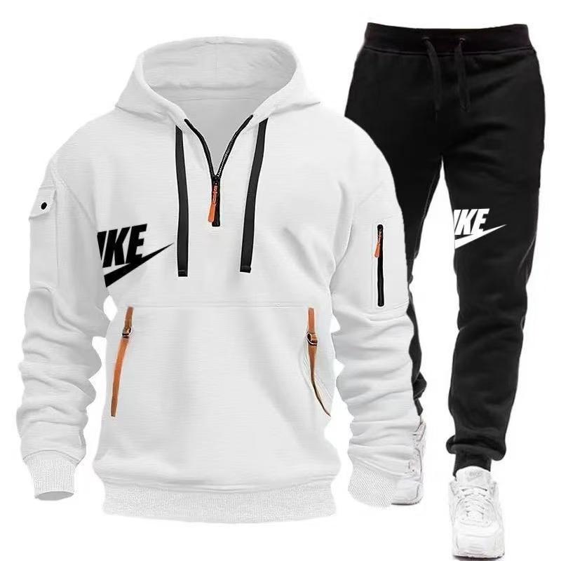 2024 New Spring and Autumn Men's Multi-Pocket Zipper Hoodie + Sweatpants Two-Piece Jogging Casual Fitness Sportswear Set