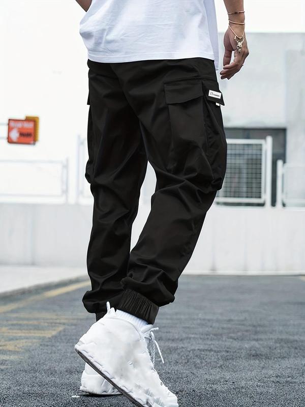 Plus Size Solid Patched Pocket Cargo Pants, Regular Fit Casual Trousers, Pants for Men, Mens Clothing, Summer Outfits 2024, Men's Bottoms for All Seasons