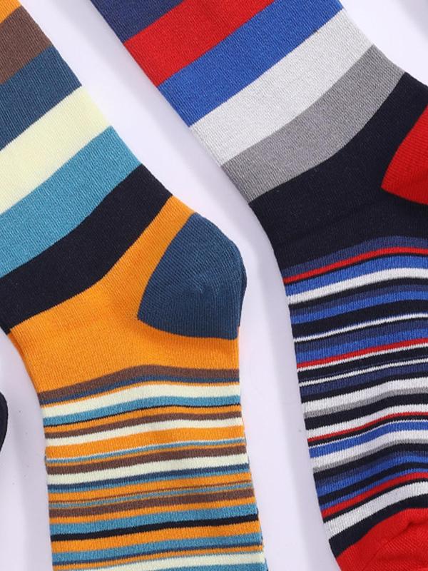 Men's Striped Print Crew Socks, Casual Comfy Breathable Mid-calf Socks for Daily Wear, Men's Socks for All Seasons