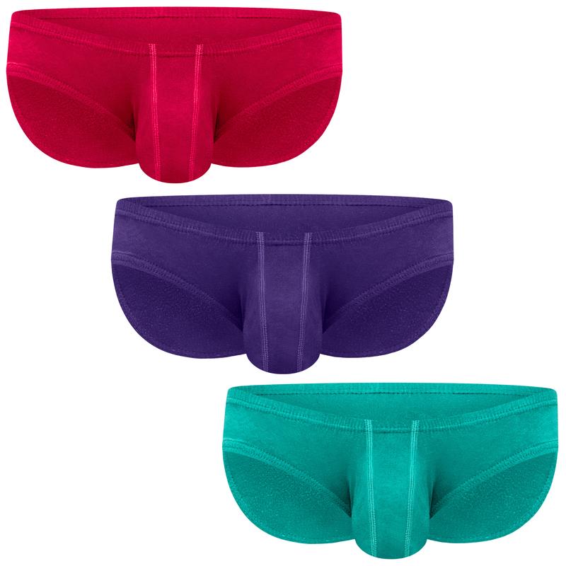 Modal Low-Rise Bikini Briefs 3pk Emerald Purple Red Soft Underwear Comfortable Ball Man Sexy Menswear Stylish Plain Lingerie