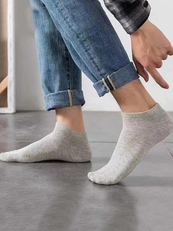 Men's Solid Low Cut Ankle Socks, Casual Comfy Breathable Socks for Daily Wear, Multipack Knit Socks for All Seasons