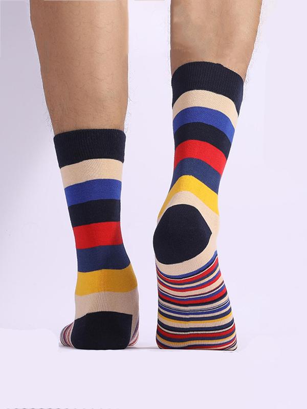 Men's Striped Print Crew Socks, Casual Comfy Breathable Mid-calf Socks for Daily Wear, Men's Socks for All Seasons