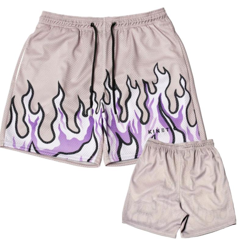 Men's Stylish Loose Fire Pattern Short, Casual Breathable Comfy Drawstring Short Workout Cool Shorts Gym Basketball Running Short Pants