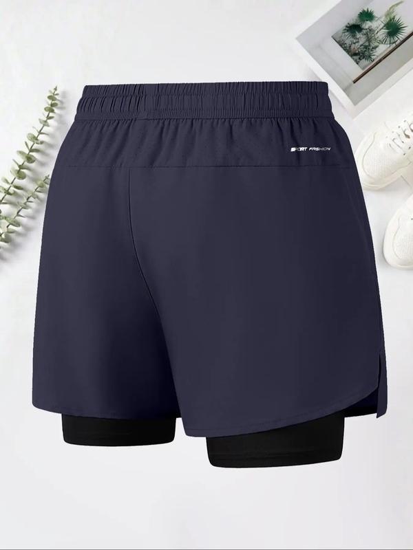 Men's Solid Drawstring Waist 2 in 1 Athletic Shorts, Casual Streetwear Zip Pocket Shorts, Back to School Outfits, Summer Outfits 2024, Back to School Outfits, Men's Bottoms for Daily Wear