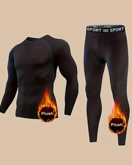 Men's Thermal Underwear Suit, Winter Hunting Outdoor Skiing Winter Thermal Leggings, Long Sleeve round Neck Top and Pants Suit Sports base underwear Keep warm in autumn and winter