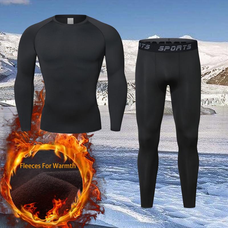 Men's Thermal Underwear Suit, Winter Hunting Outdoor Skiing Winter Thermal Leggings, Long Sleeve round Neck Top and Pants Suit Sports base underwear Keep warm in autumn and winter