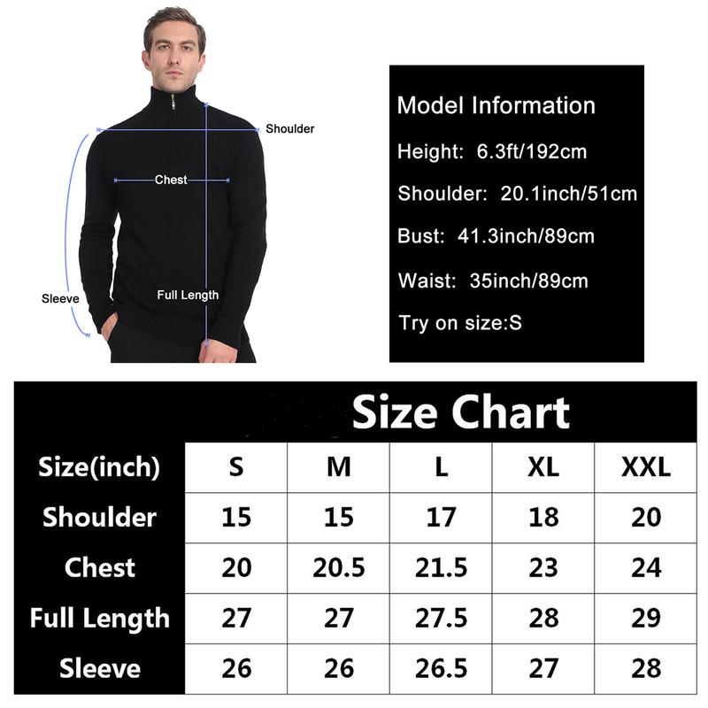 Men's Quarter Zip Pullover Sweater, Casual Turtleneck Knit Long Sleeve, Fall Winter Clothes